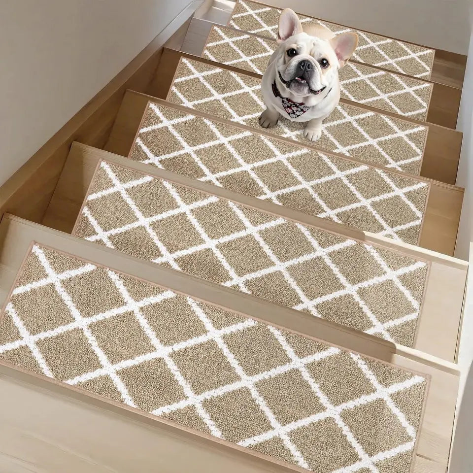 15pcs Beige Diamond Non-Slip Stair Treads