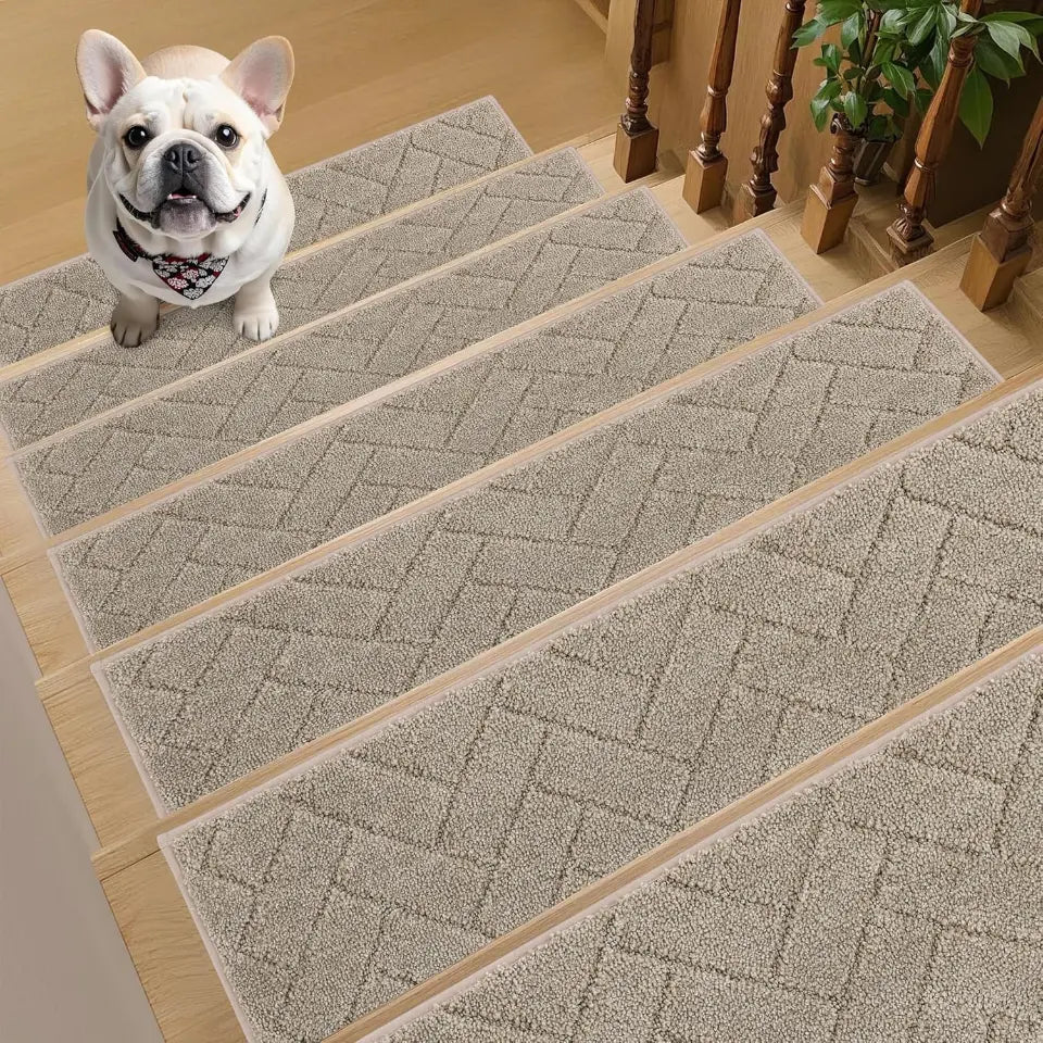 15pcs Beige Herringbone Non-Slip Stair Treads