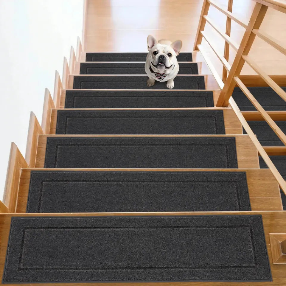 15pcs Dark Grey Bordered Non-Slip Stair Treads