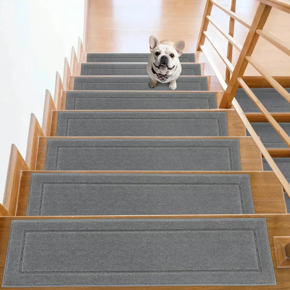 15pcs Light Grey Bordered Non-Slip Stair Treads