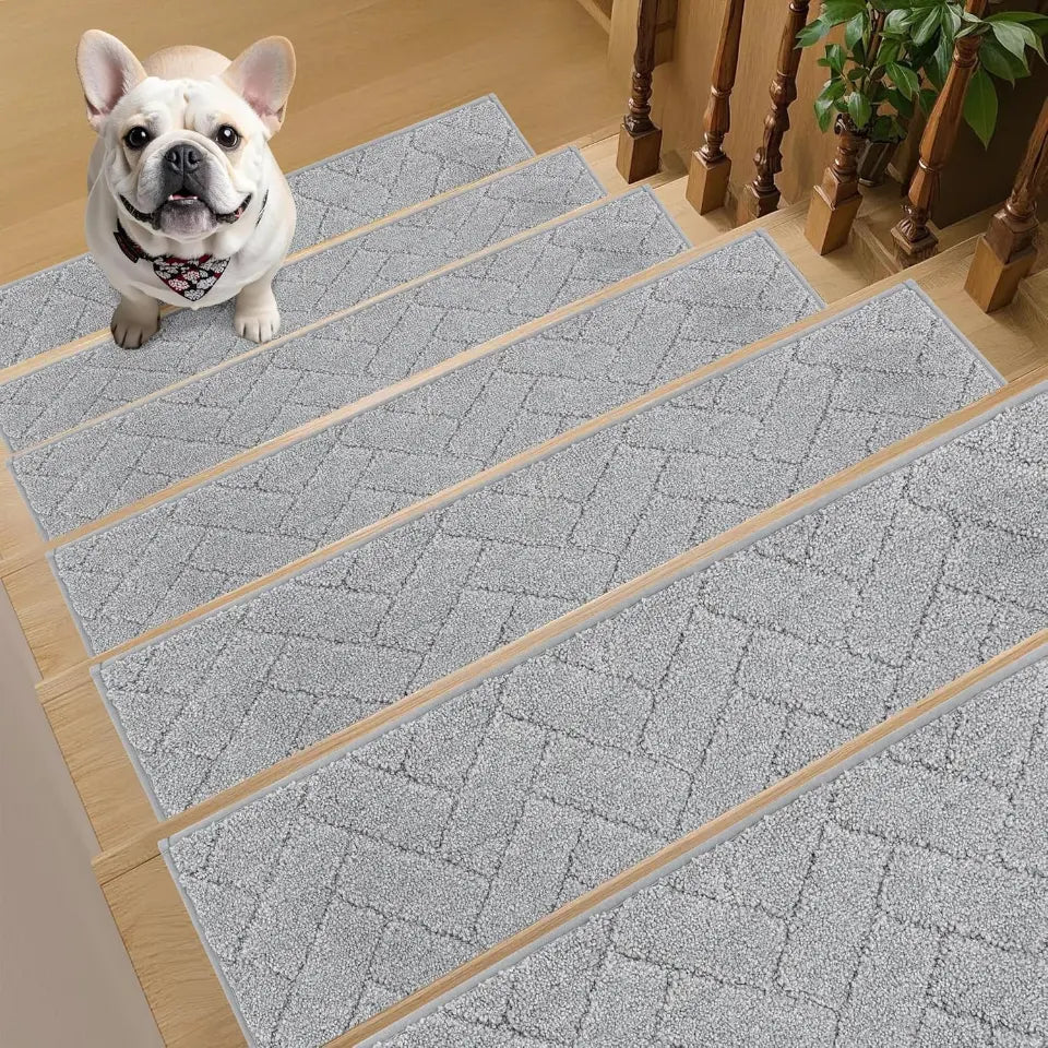15pcs Light Grey Herringbone Non-Slip Stair Treads