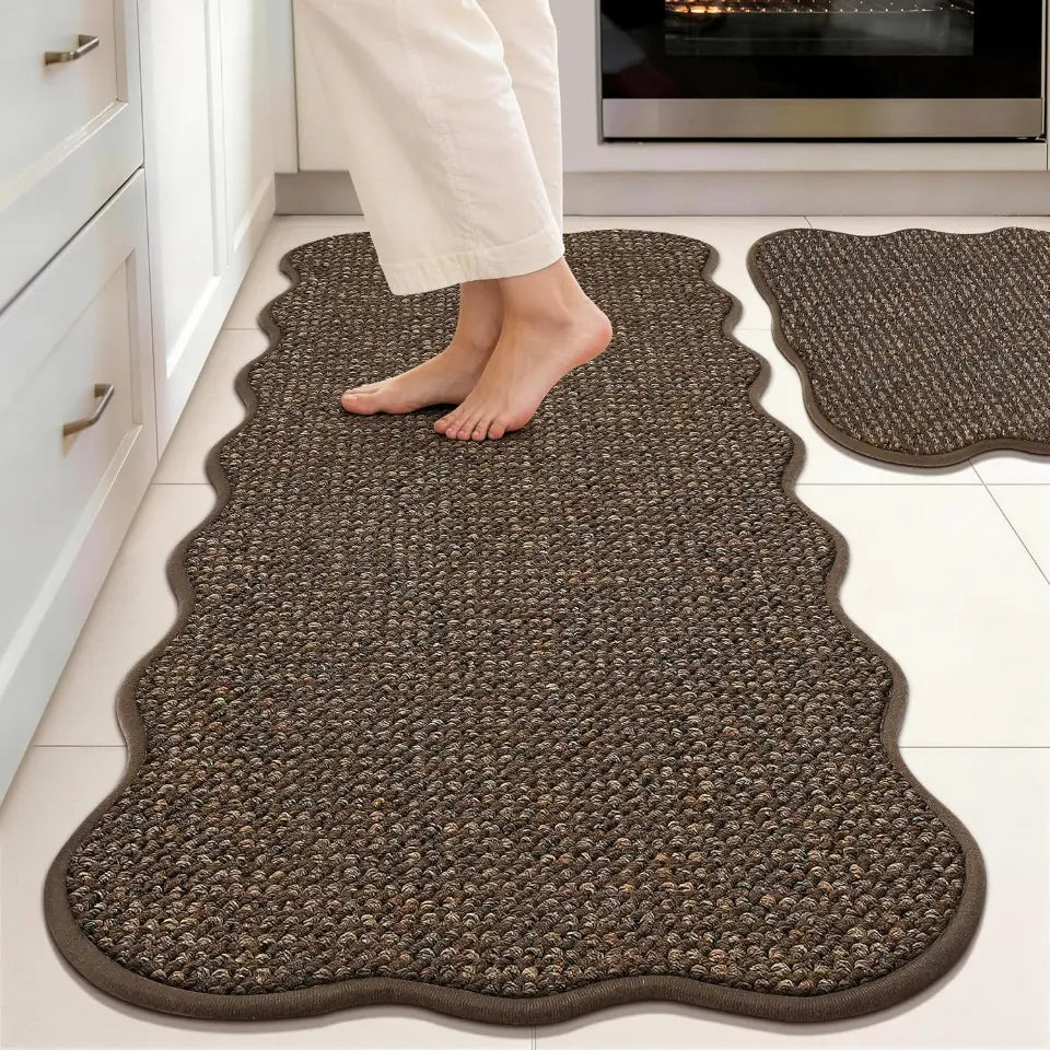 17x30 17x48 Brown Scalloped Edge Kitchen Rugs