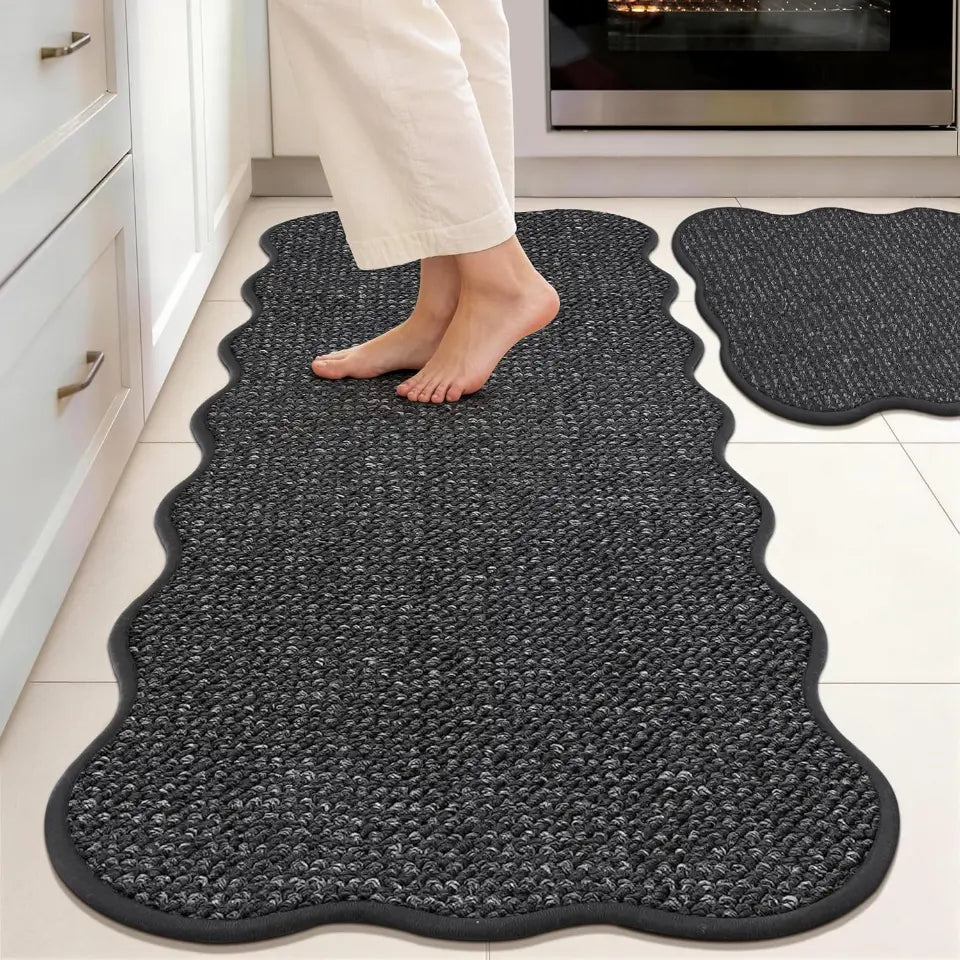 17x30 17x48 Charcoal Scalloped Edge Kitchen Rugs
