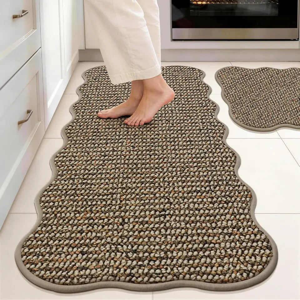 17x30 17x48 Taupe Scalloped Edge Kitchen Rugs