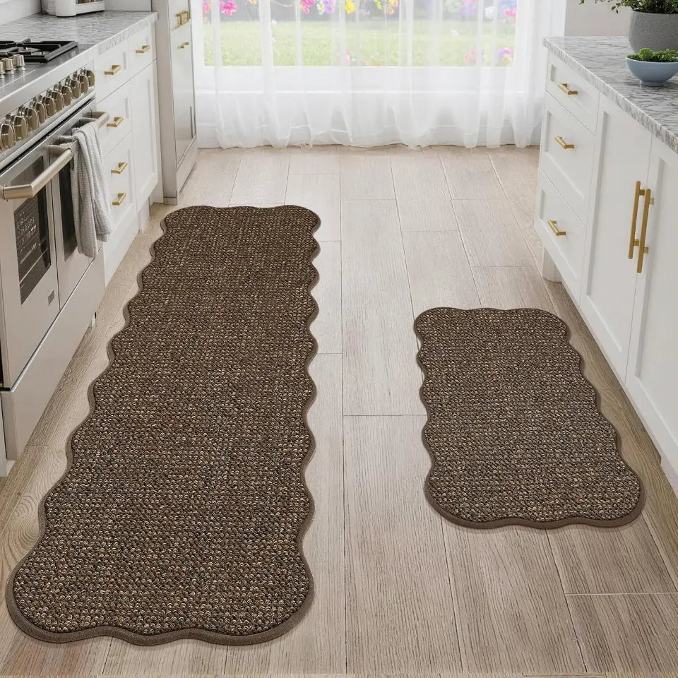 17x30 17x60 Brown Scalloped Edge Kitchen Rugs