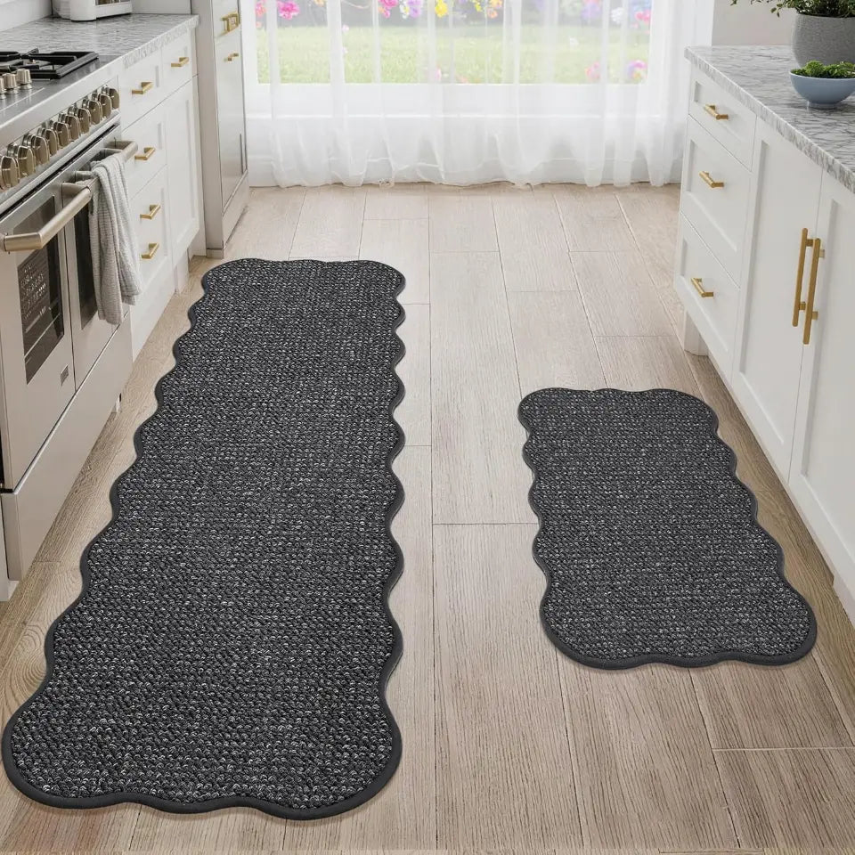 17x30 17x60 Charcoal Scalloped Edge Kitchen Rugs
