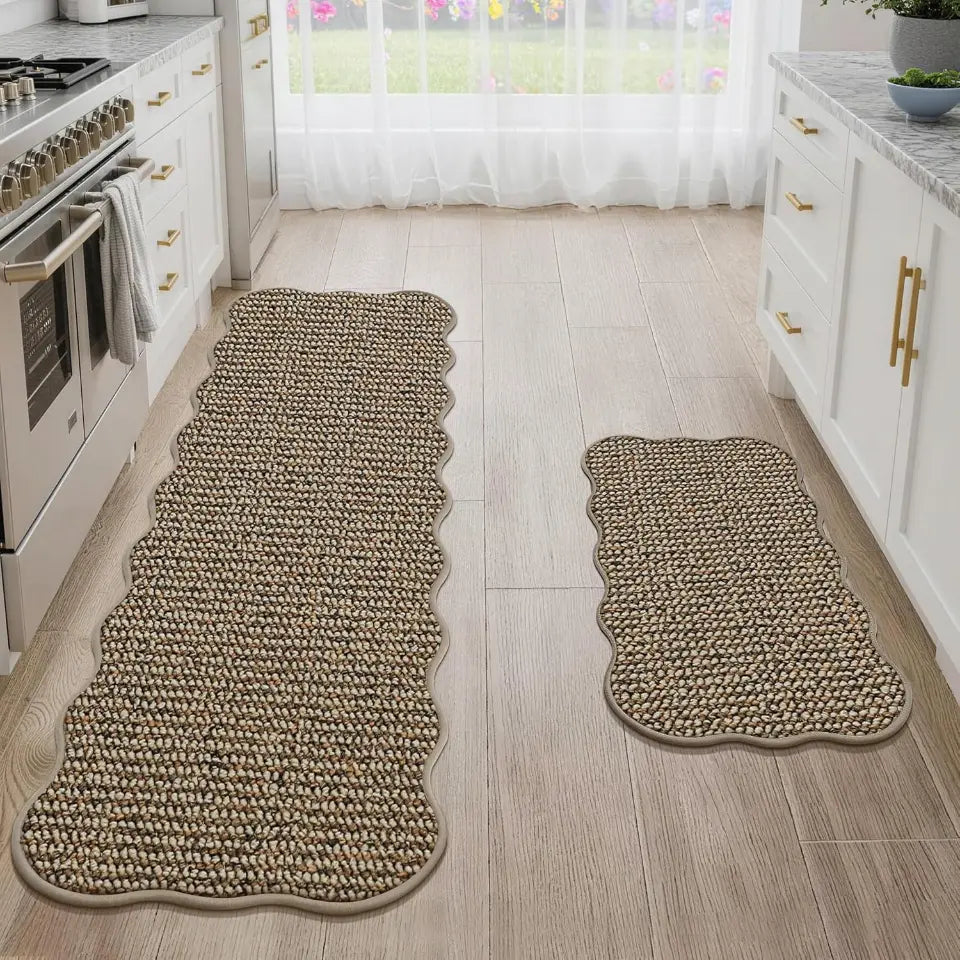 17x30 17x60 Taupe Scalloped Edge Kitchen Rugs