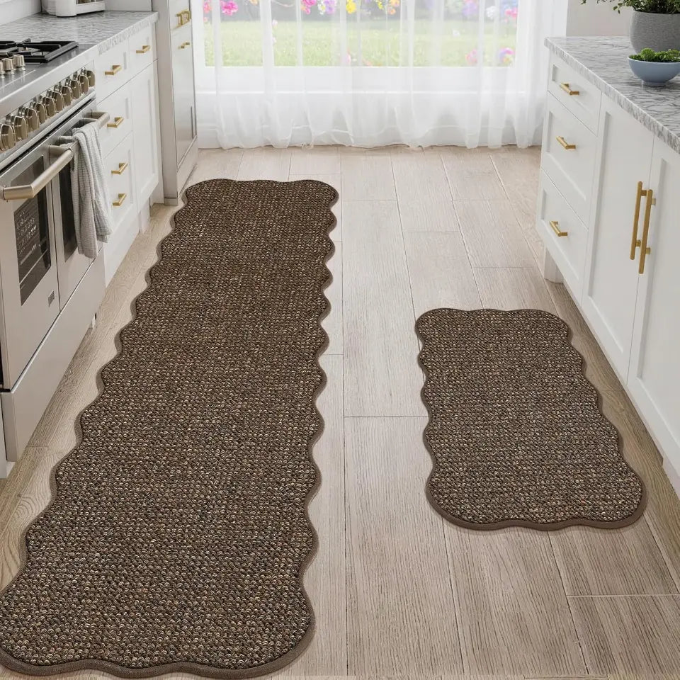 17x30 17x72 Brown Scalloped Edge Kitchen Rugs