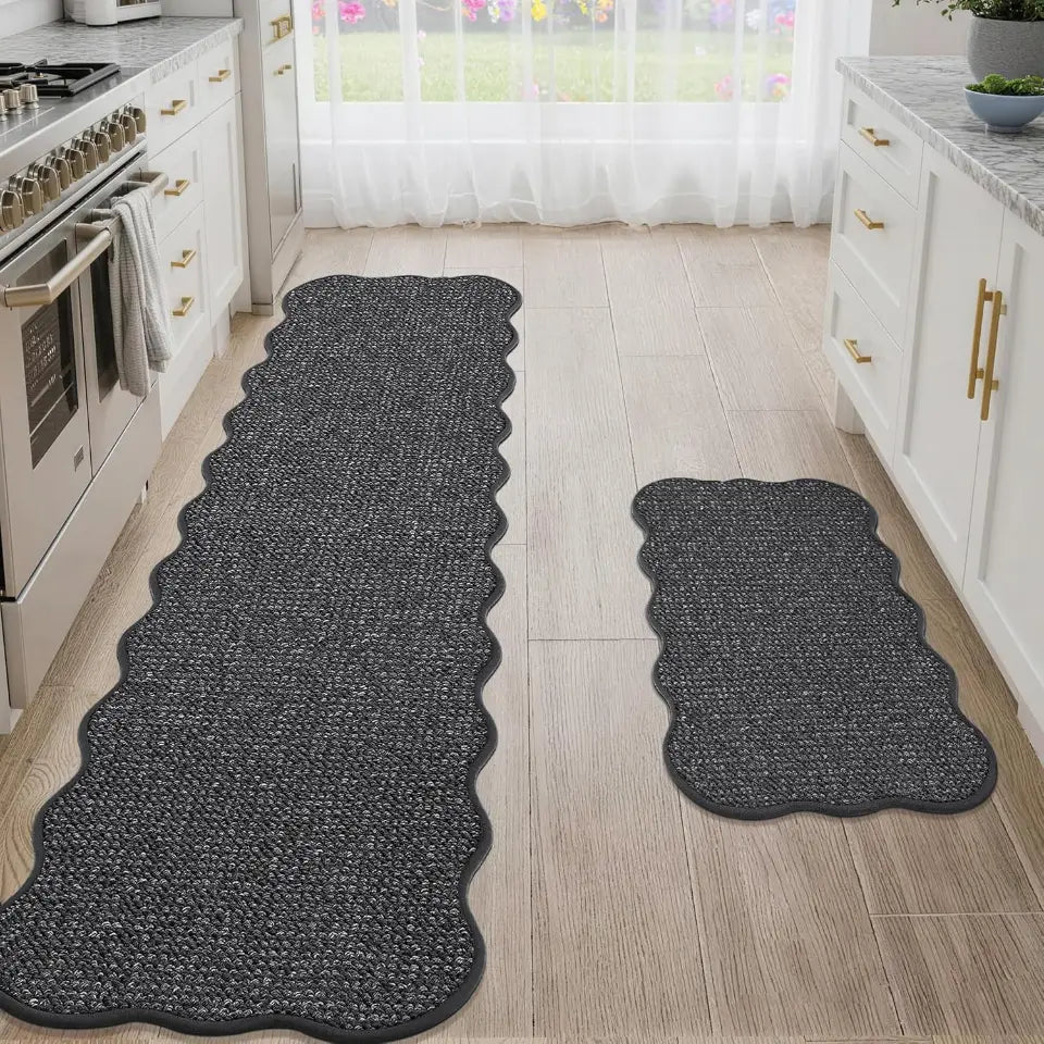 17x30 17x72 Charcoal Scalloped Edge Kitchen Rugs