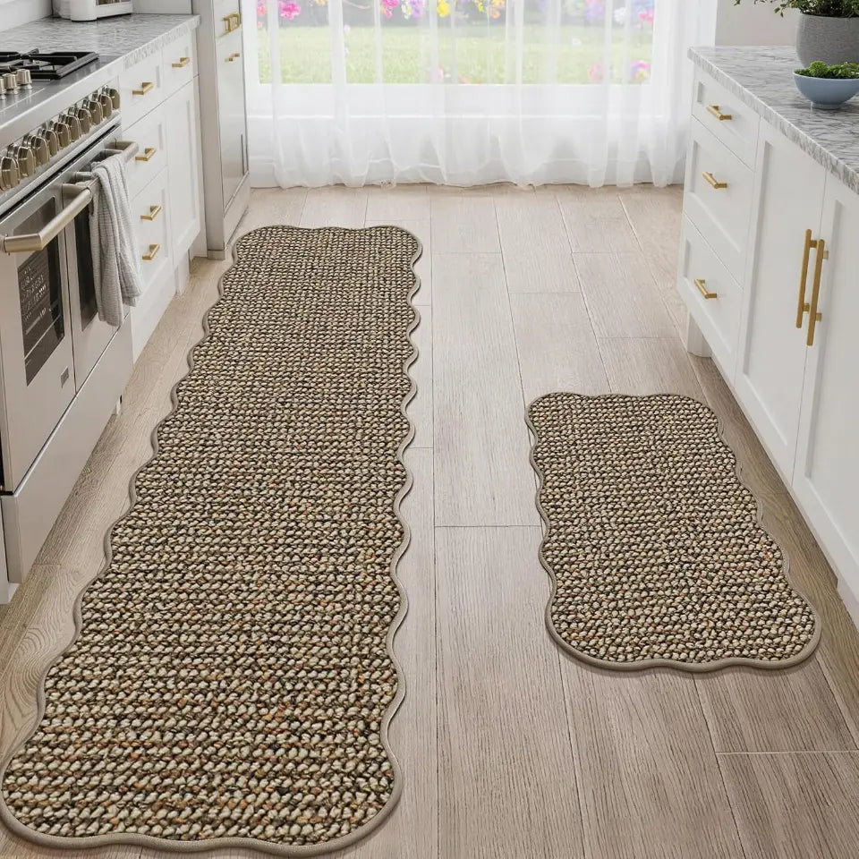 17x30 17x72 Taupe Scalloped Edge Kitchen Rugs