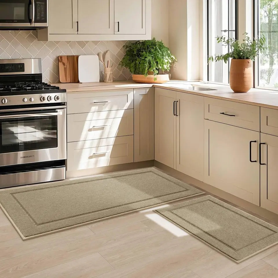 20x32 20x48 Beige Bordered Washable Absorbent Kitchen Mats