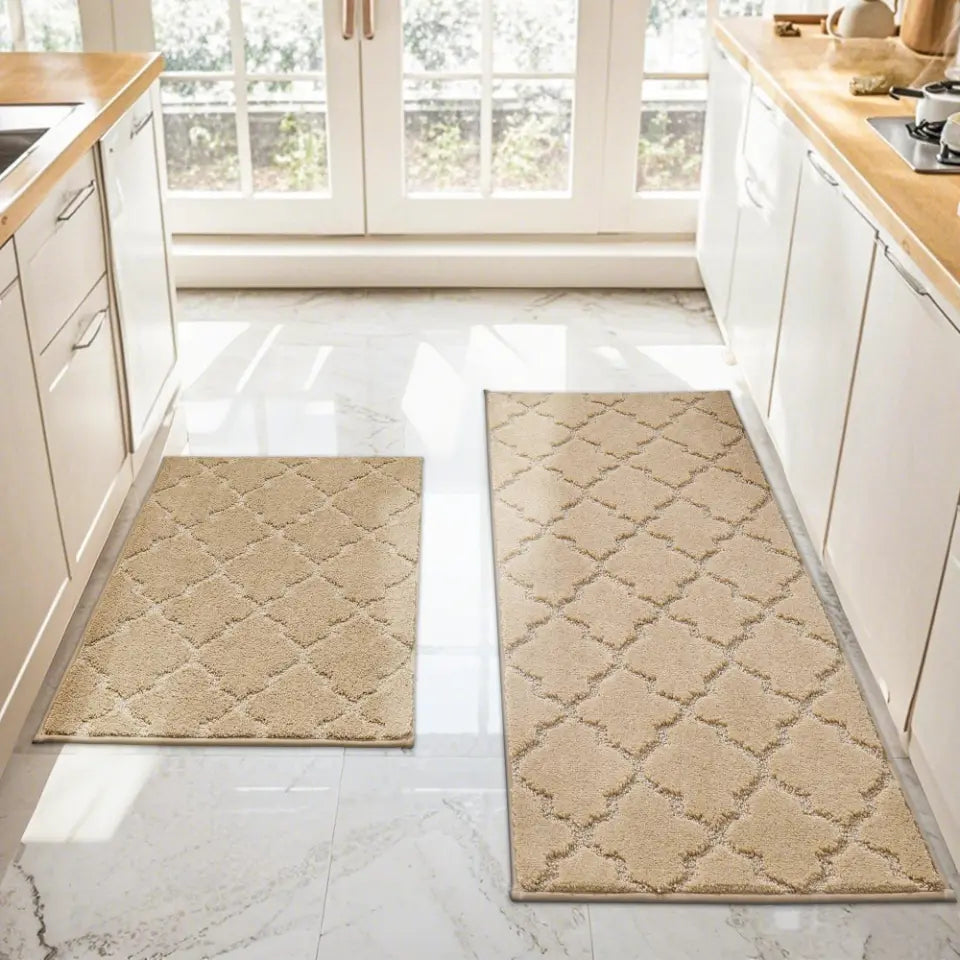 20x32 20x48 Beige Trellis Soft Washable Absorbent Kitchen Mats