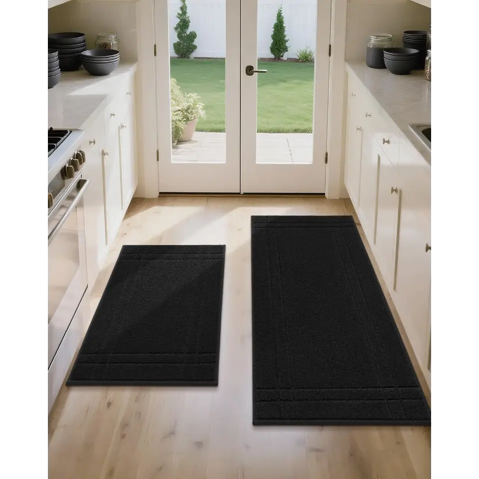 20x32 20x48 Black Double Bordered Kitchen Scatter Rugs