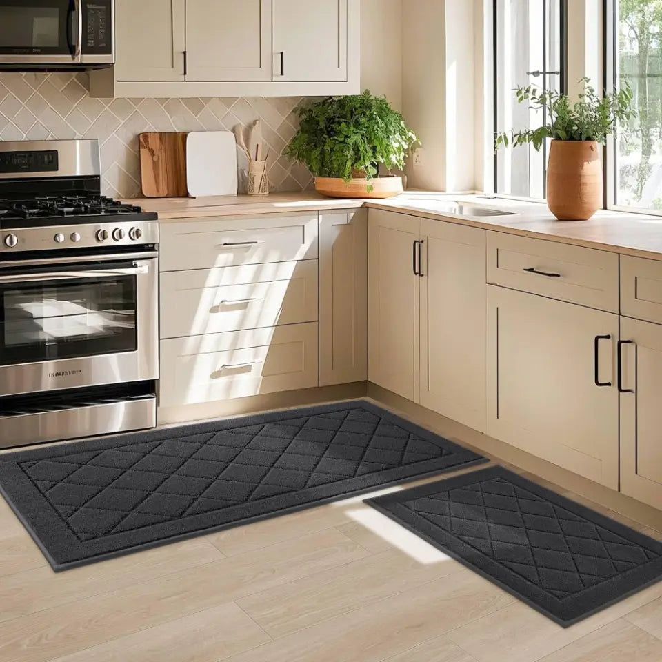 20x32 20x48 Dark Grey Diamond Washable Absorbent Kitchen Mats