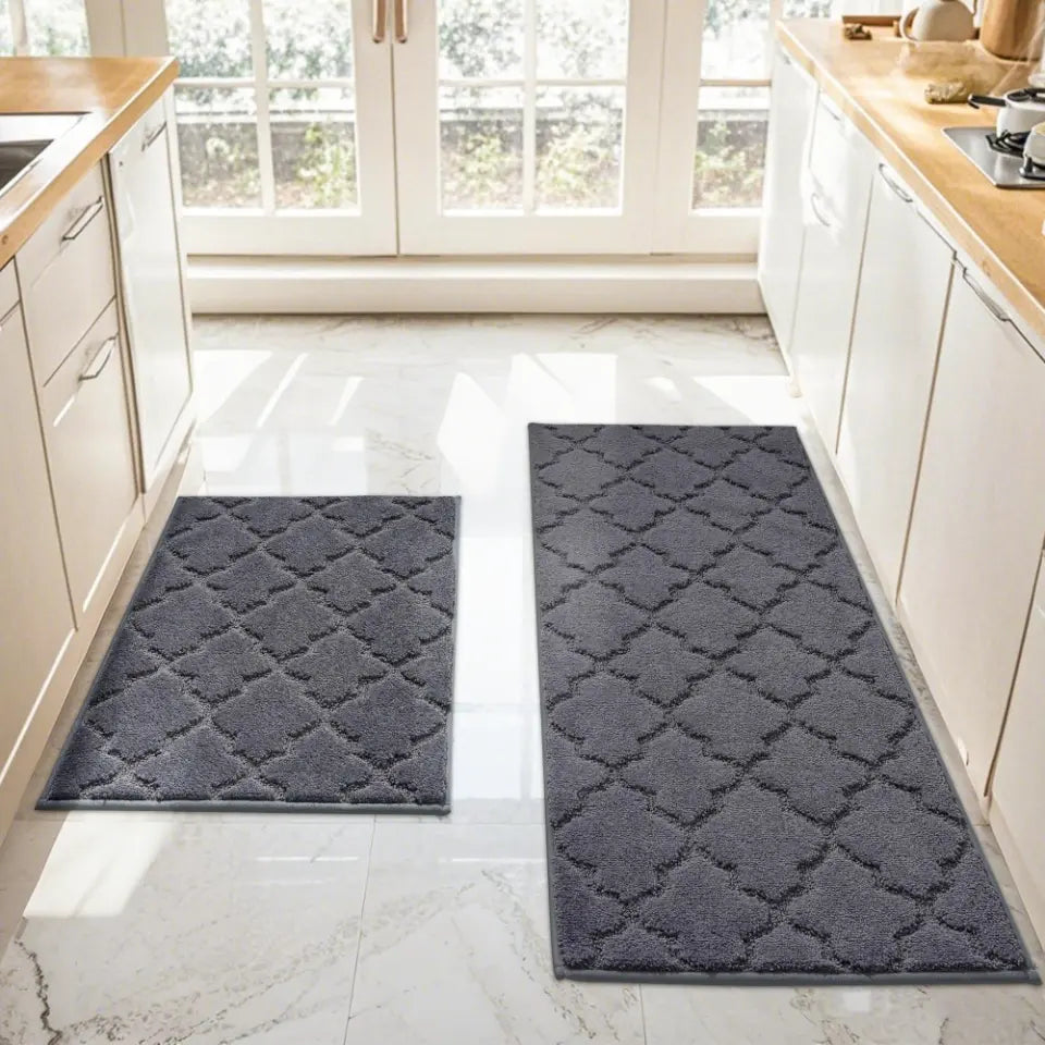 20x32 20x48 Dark Grey Trellis Soft Washable Absorbent Kitchen Mats