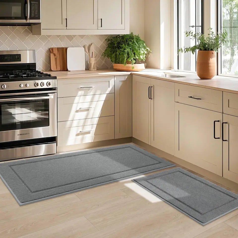 20x32 20x48 Light Grey Bordered Washable Absorbent Kitchen Mats