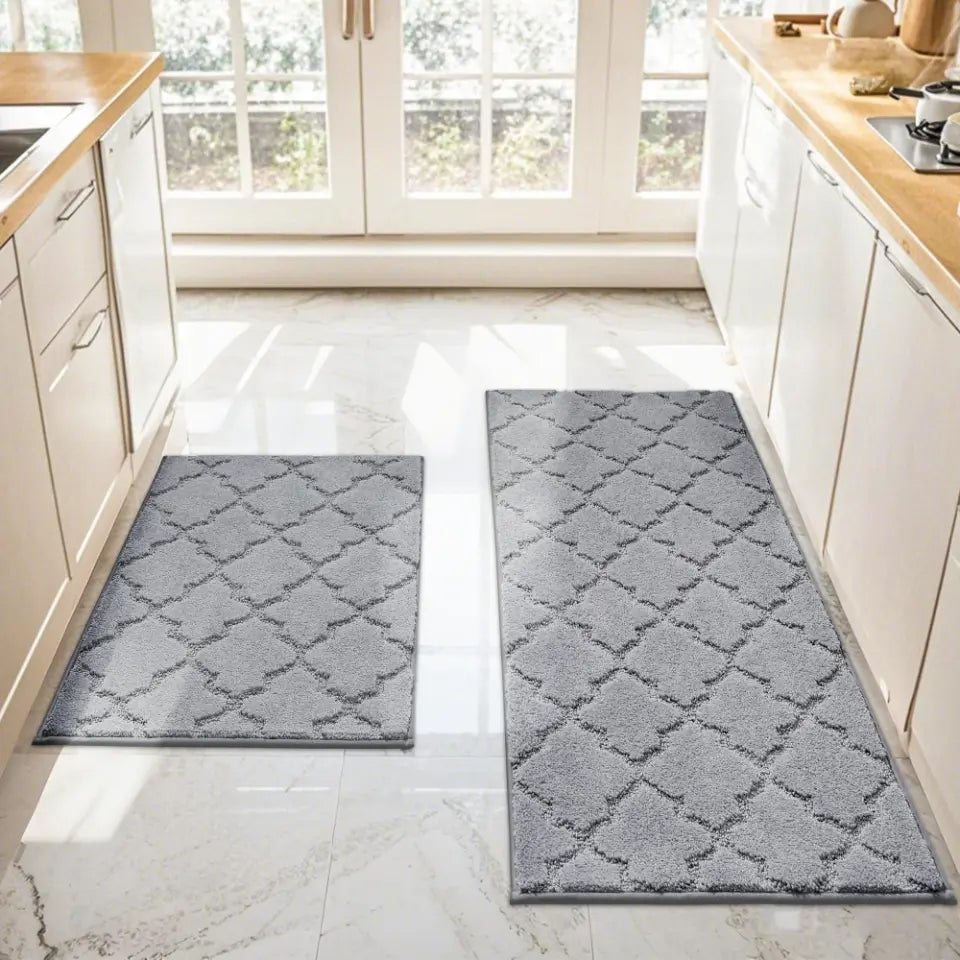 20x32 20x48 Light Grey Trellis Soft Washable Absorbent Kitchen Mats