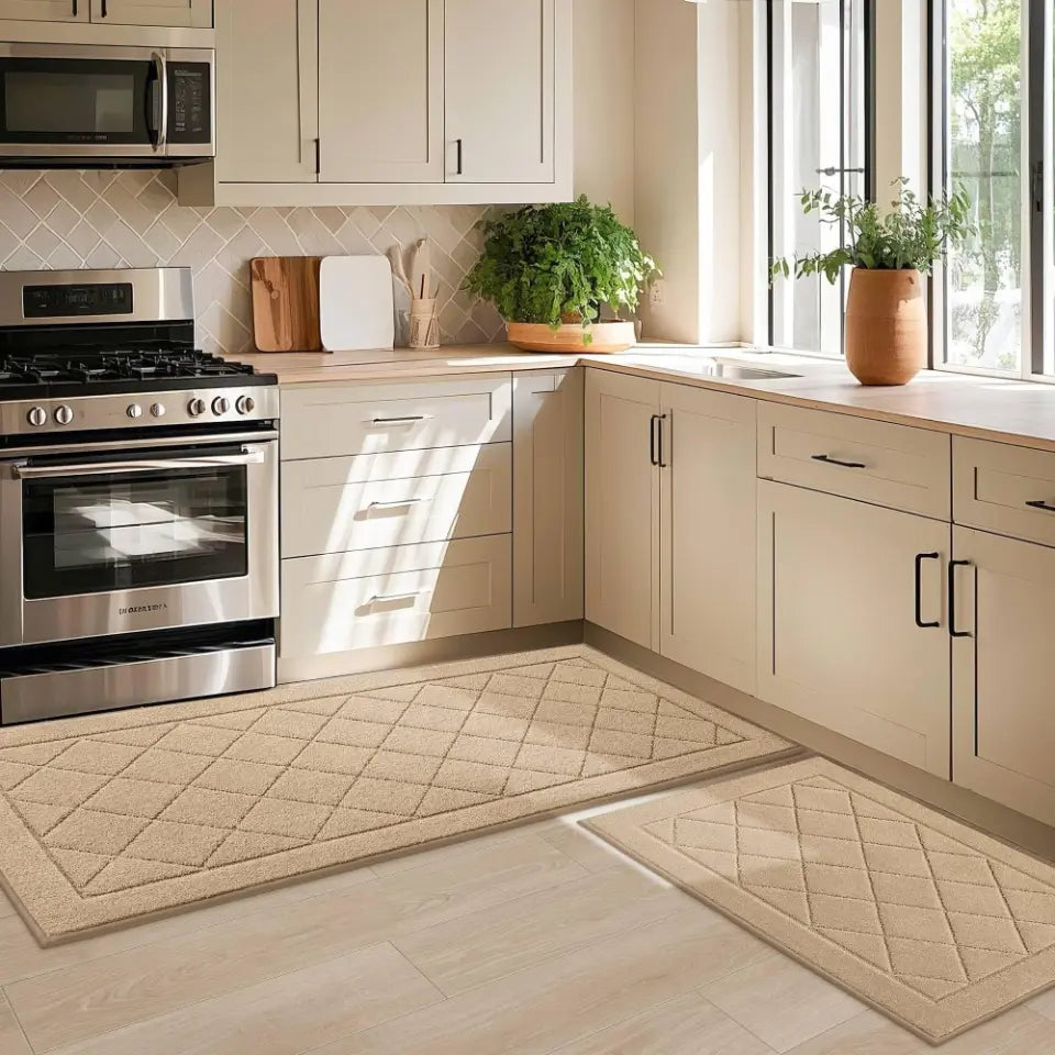 24x36 24x60 Beige Diamond Washable Absorbent Kitchen Mats