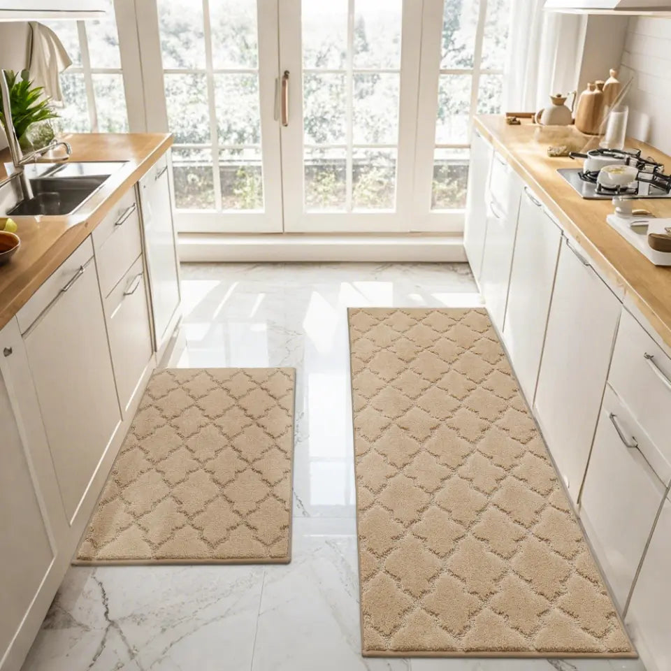 24x36 24x60 Beige Trellis Soft Washable Absorbent Kitchen Mats