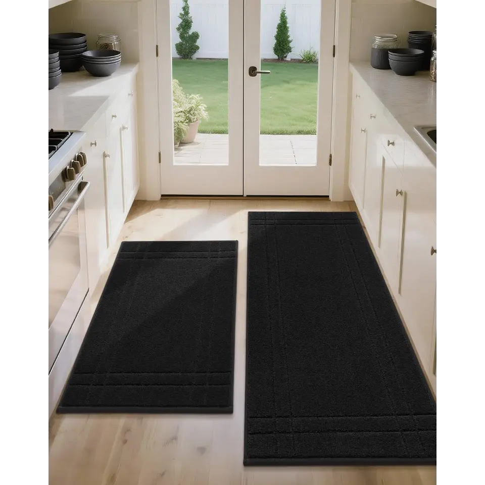 24x36 24x60 Black Double Bordered Kitchen Scatter Rugs