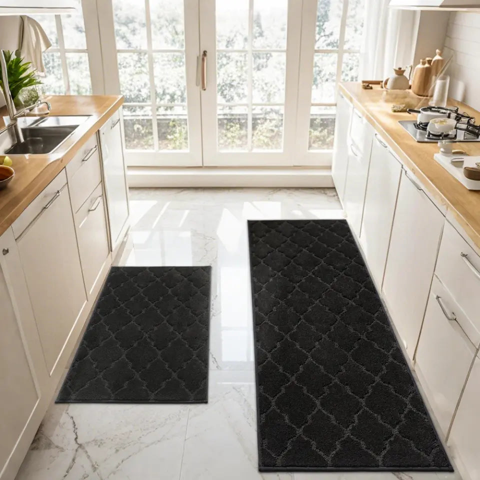 24x36 24x60 Black Trellis Soft Washable Absorbent Kitchen Mats