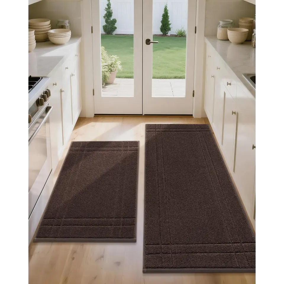 24x36 24x60 Brown Double Bordered Kitchen Scatter Rugs