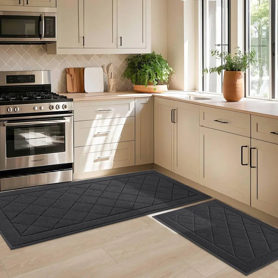 24x36 24x60 Dark Grey Diamond Washable Absorbent Kitchen Mats