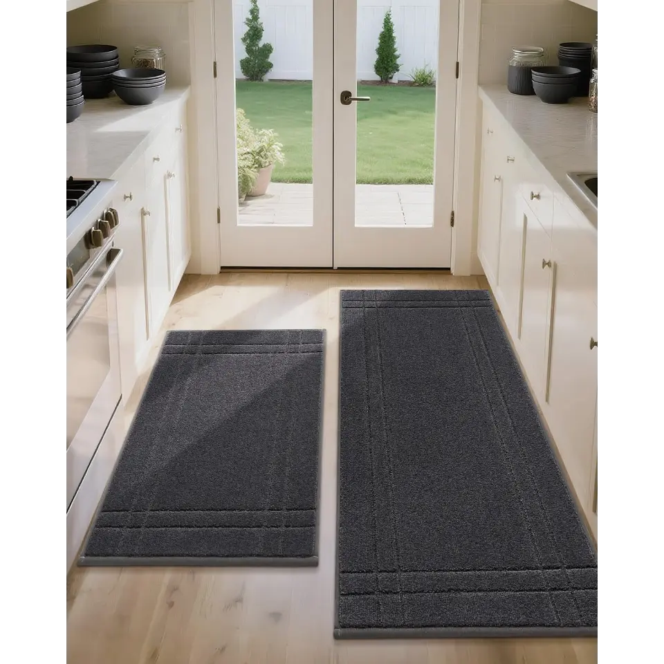 24x36 24x60 Dark Grey Double Bordered Kitchen Scatter Rugs
