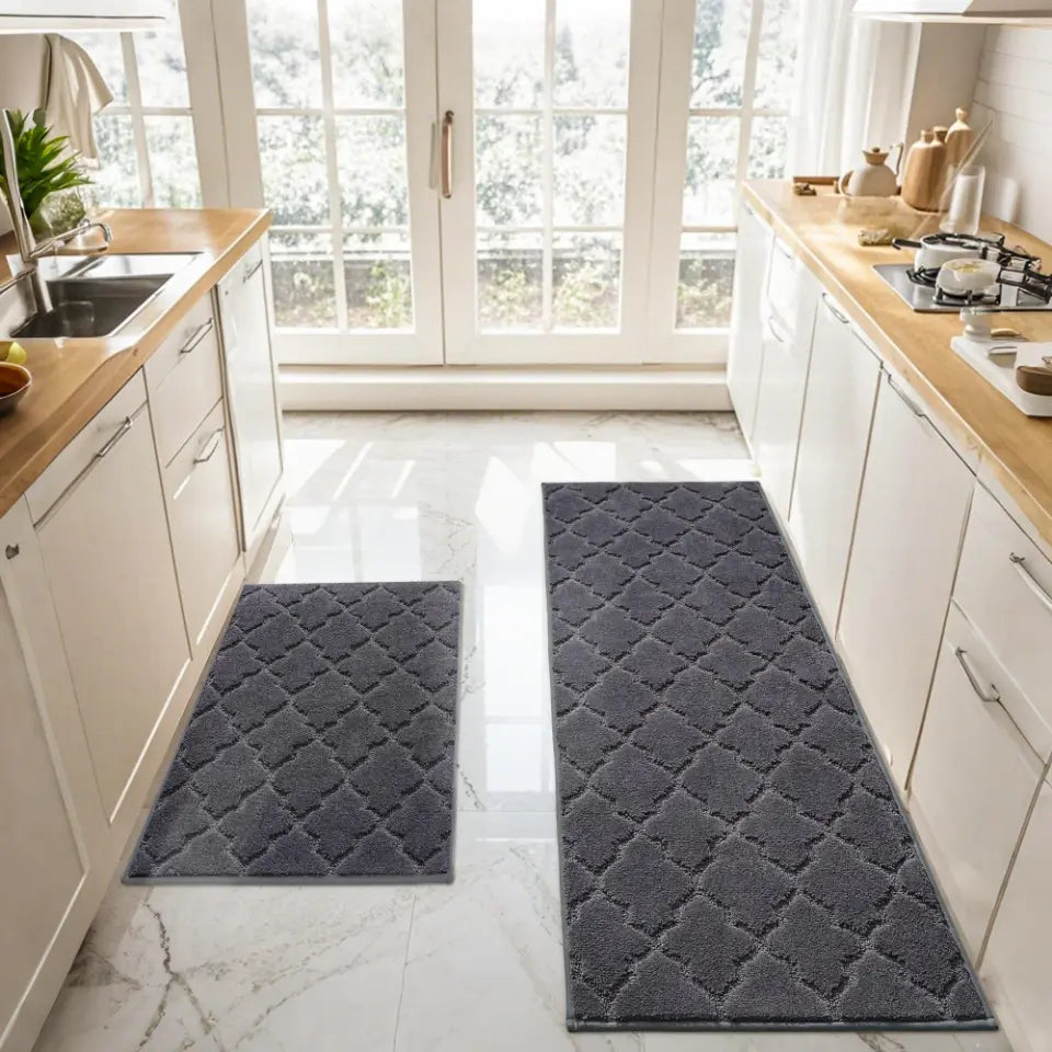 24x36 24x60 Dark Grey Trellis Soft Washable Absorbent Kitchen Mats
