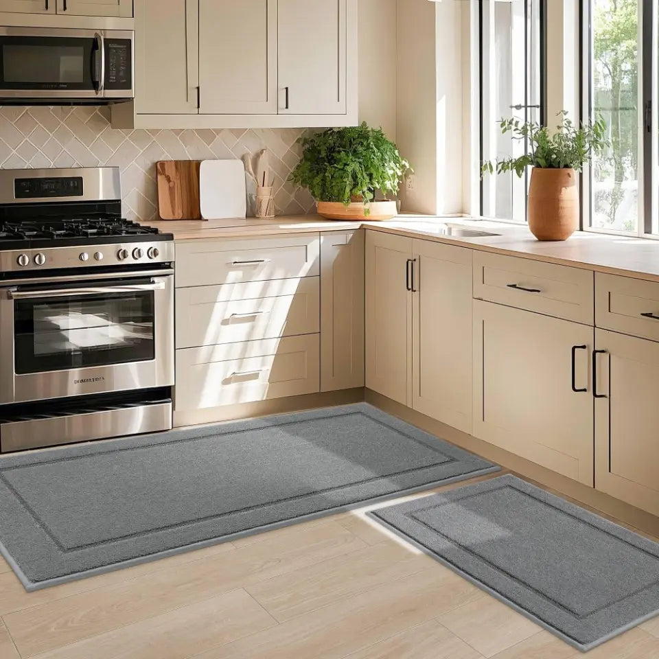 24x36 24x60 Light Grey Bordered Washable Absorbent Kitchen Mats