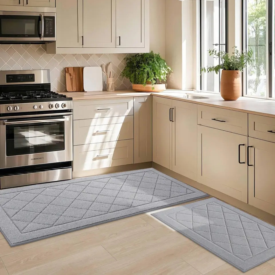 24x36 24x60 Light Grey Diamond Washable Absorbent Kitchen Mats