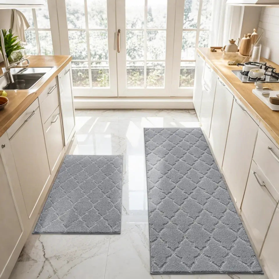 24x36 24x60 Light Grey Trellis Soft Washable Absorbent Kitchen Mats