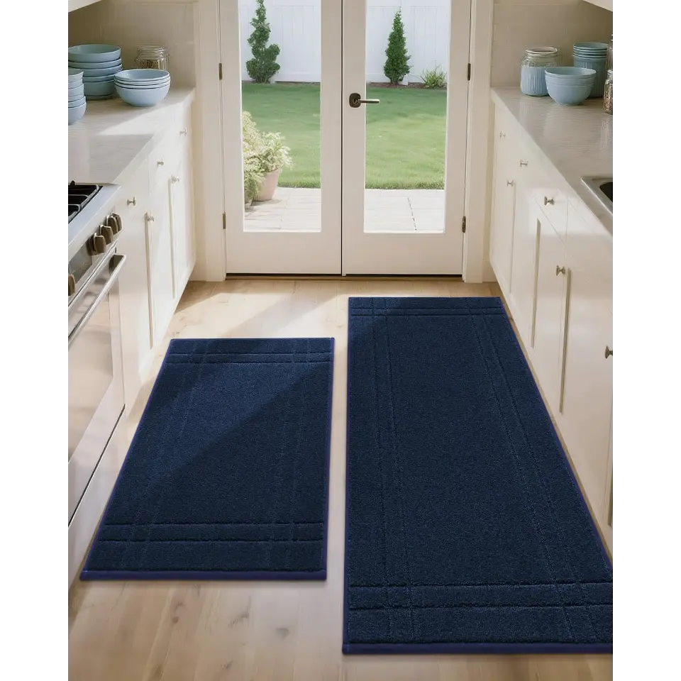 24x36 24x60 Navy Blue Double Bordered Kitchen Scatter Rugs