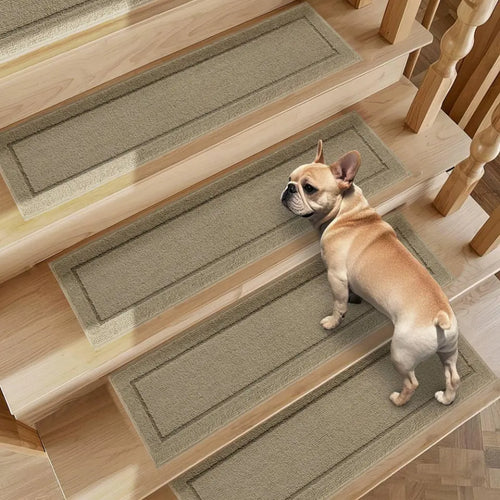 4pcs Beige Bordered Non-Slip Stair Treads