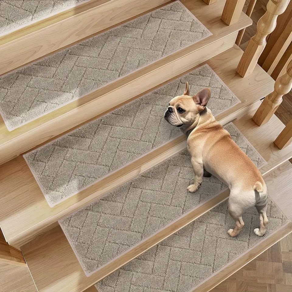 4pcs Beige Herringbone Non-Slip Stair Treads
