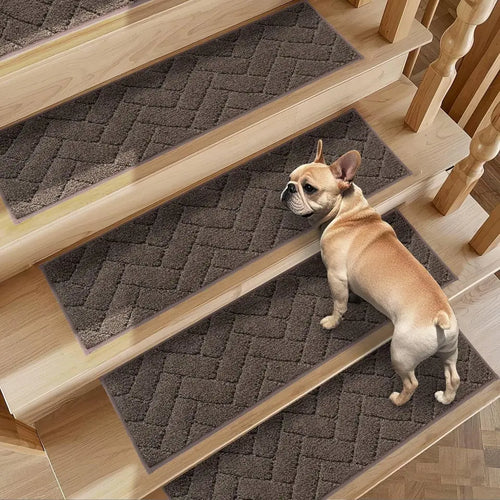 4pcs Brown Herringbone Non-Slip Stair Treads