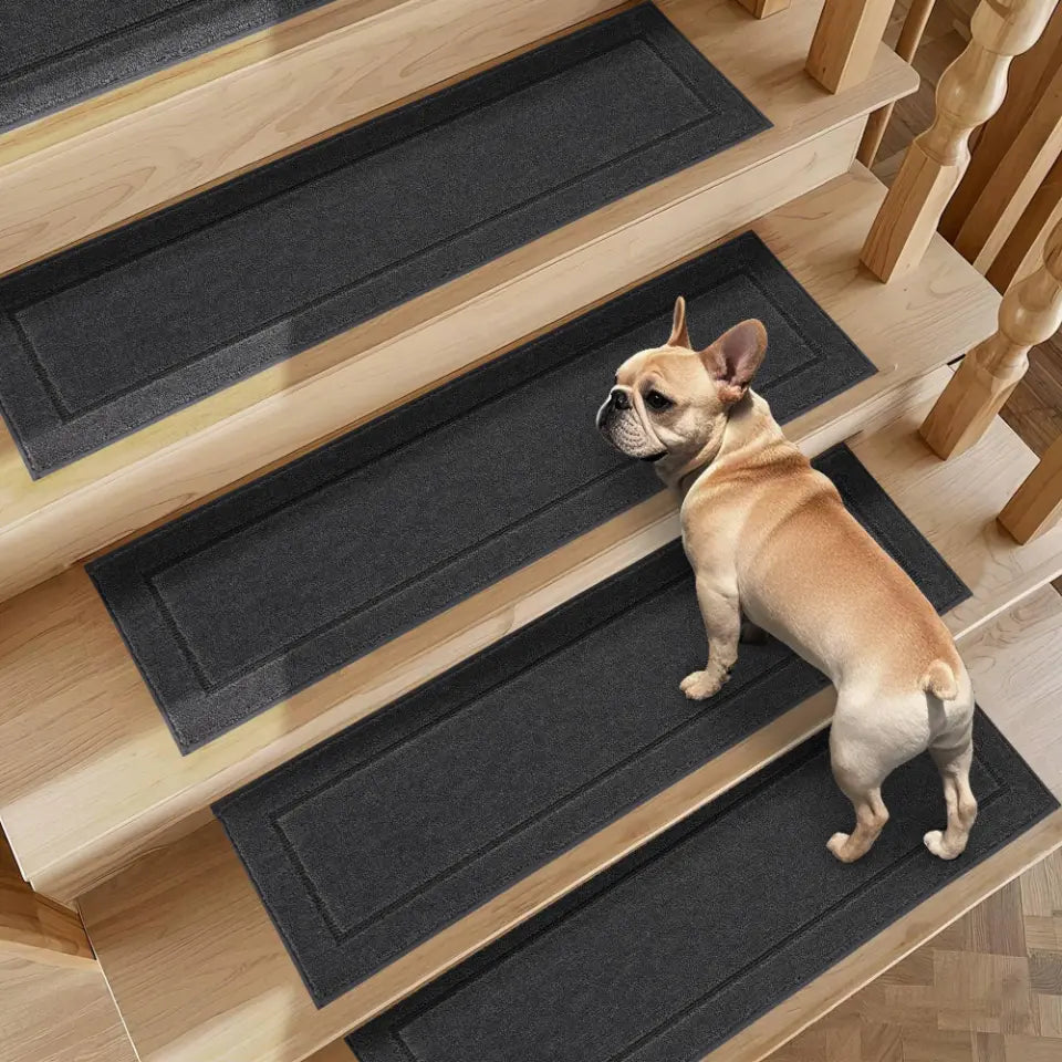 4pcs Dark Grey Bordered Non-Slip Stair Treads