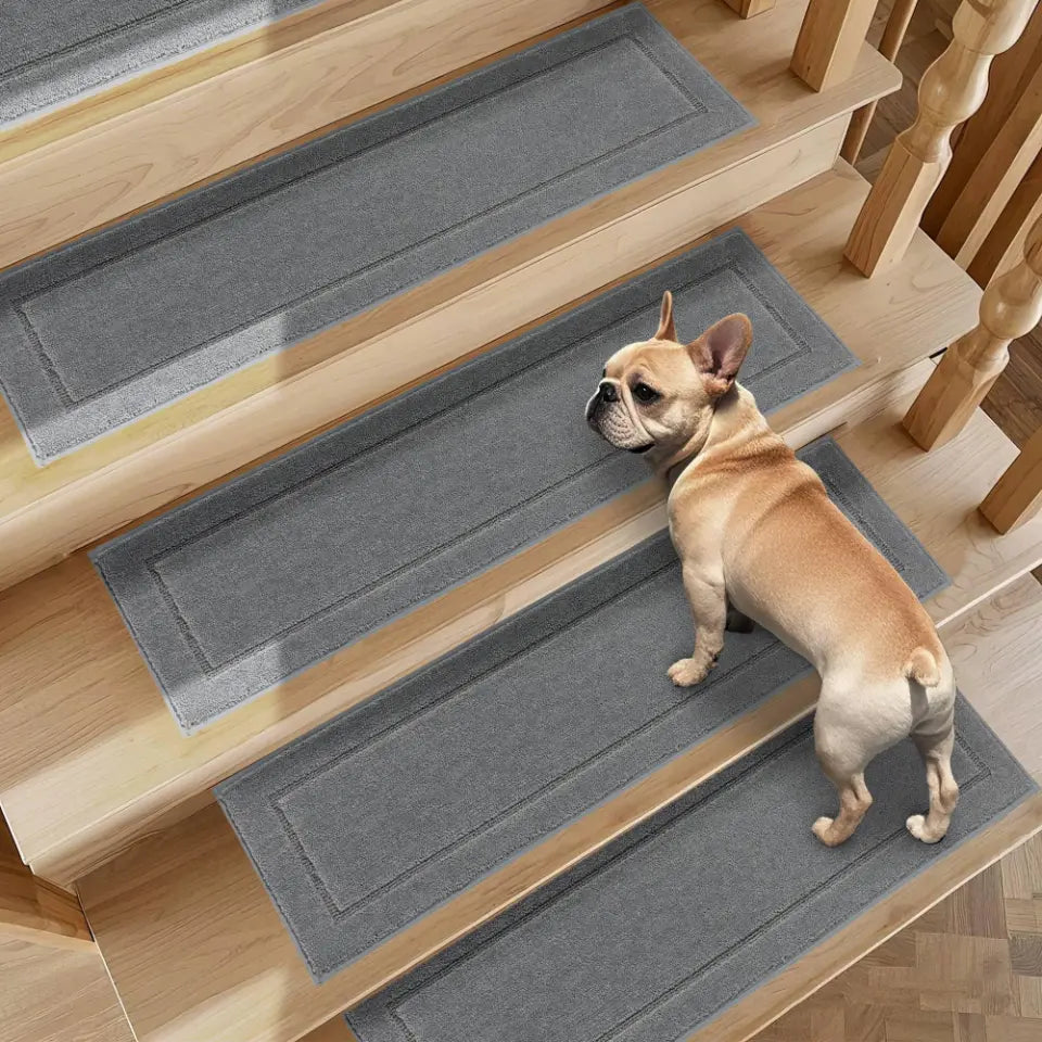4pcs Light Grey Bordered Non-Slip Stair Treads
