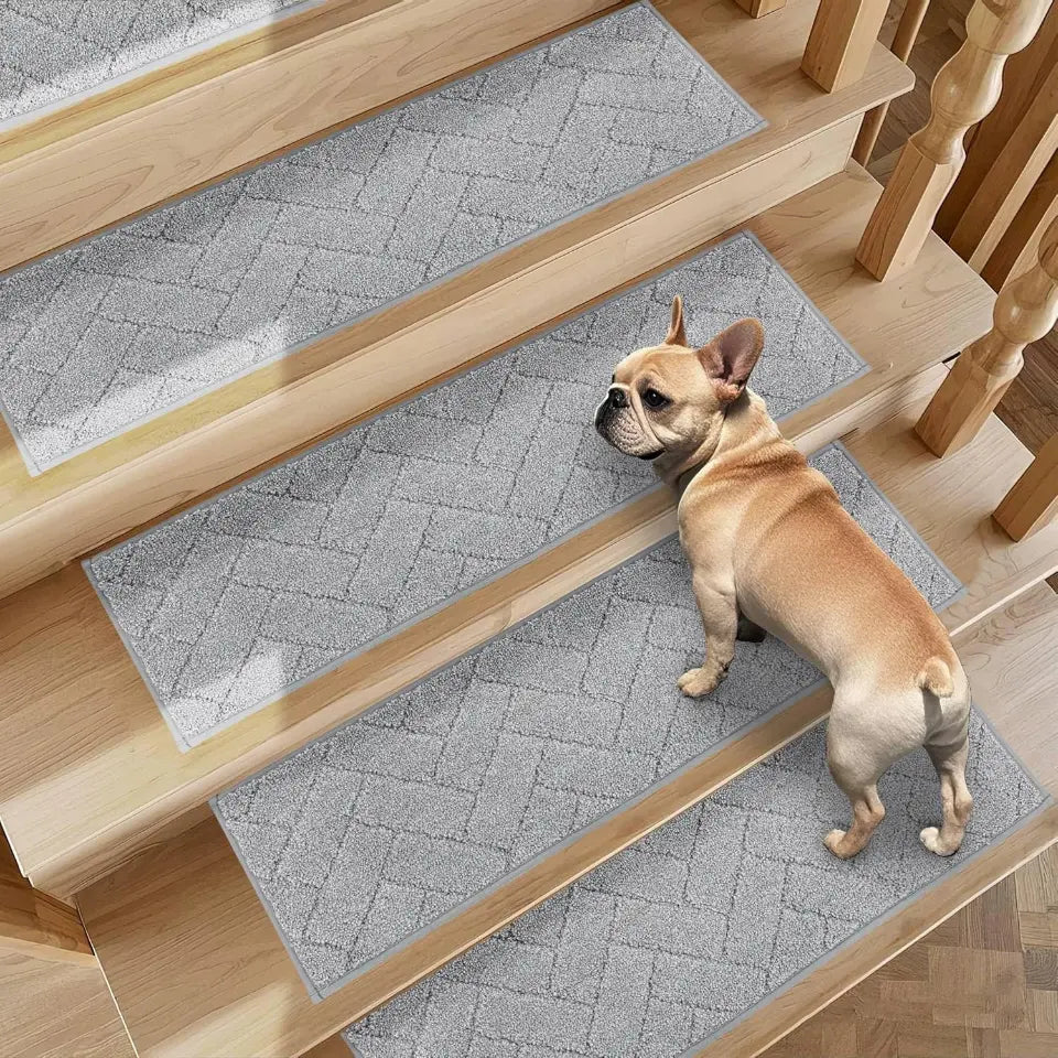 4pcs Light Grey Herringbone Non-Slip Stair Treads