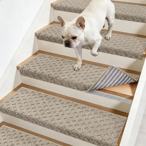 Beige Geometric Bullnose Stair Mats