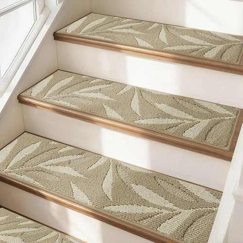 Beige Modern Leaf Pattern Stair Treads