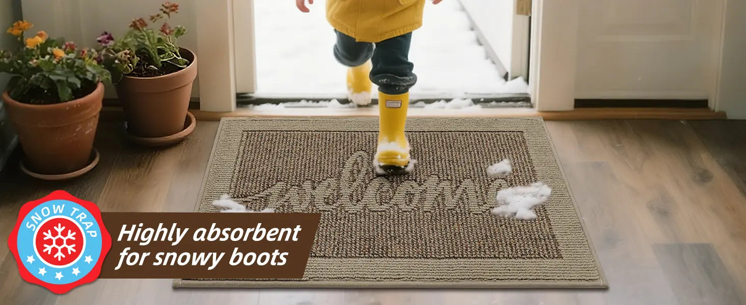 Beige Welcome Door Mat for Snow Day