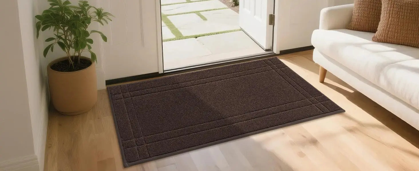 Brown Double Bordered Kitchen Scatter Rugs for Entryway