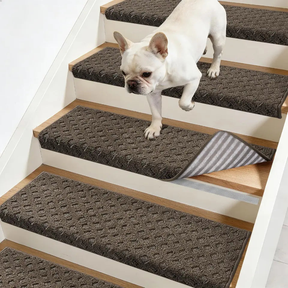Brown Geometric Bullnose Stair Mats