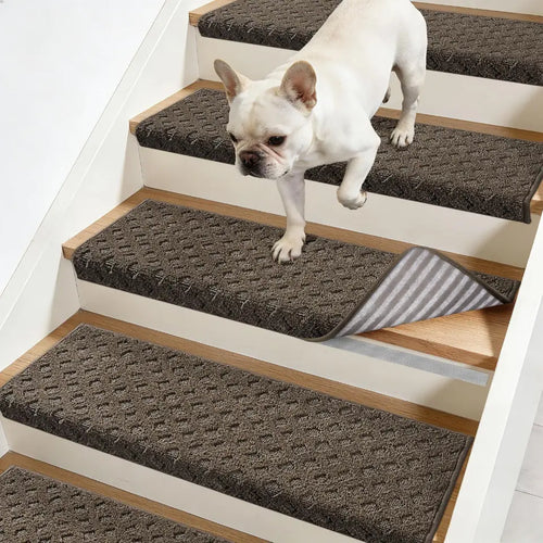 Brown Geometric Bullnose Stair Mats