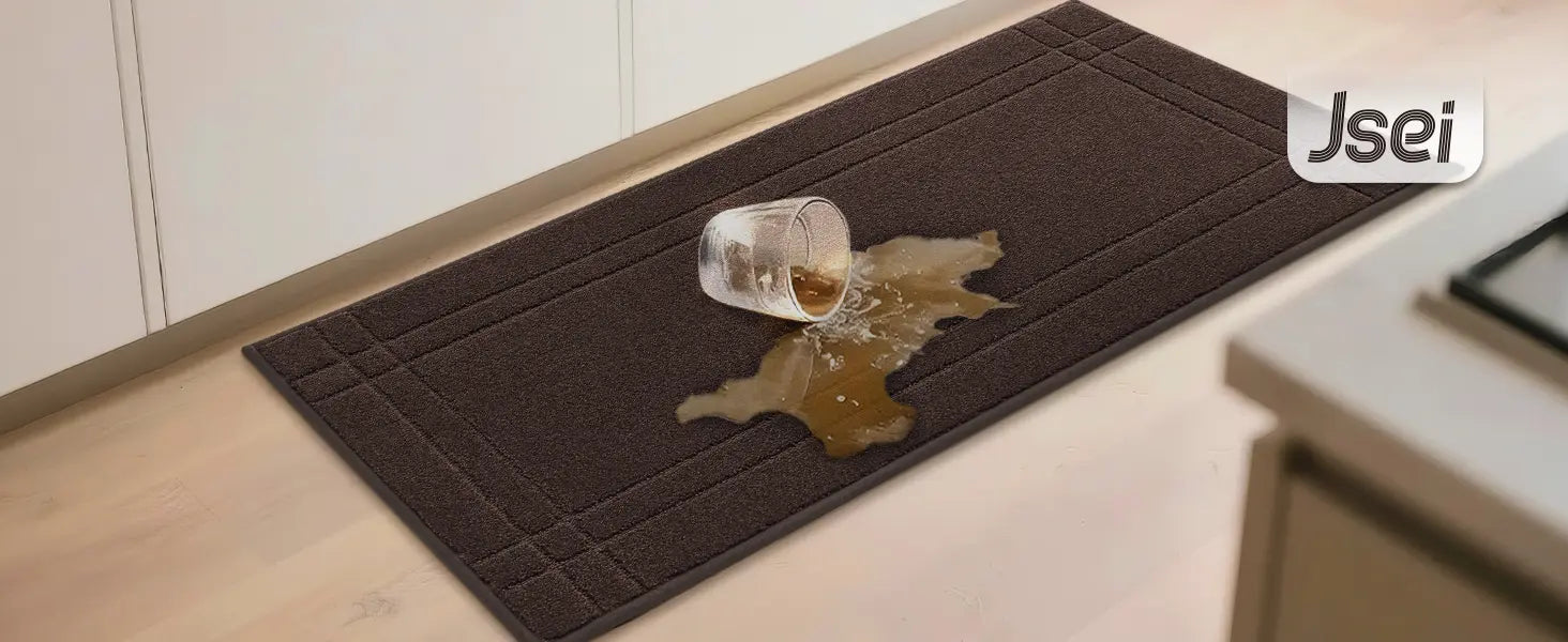 Coffee Scatter on Brown Double Bordered Kitchen Scatter Rugs