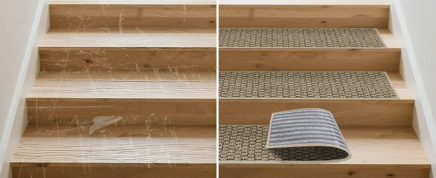 Comparing of the Stair with or without Beige Honeycomb Stair Treads