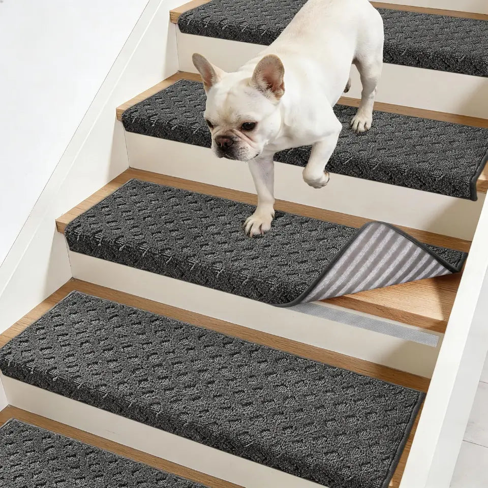 Dark Grey Geometric Bullnose Stair Mats
