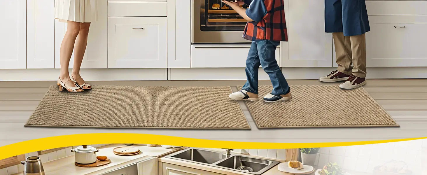 Family Standing on Plain Washable Absorbent Kitchen Mats