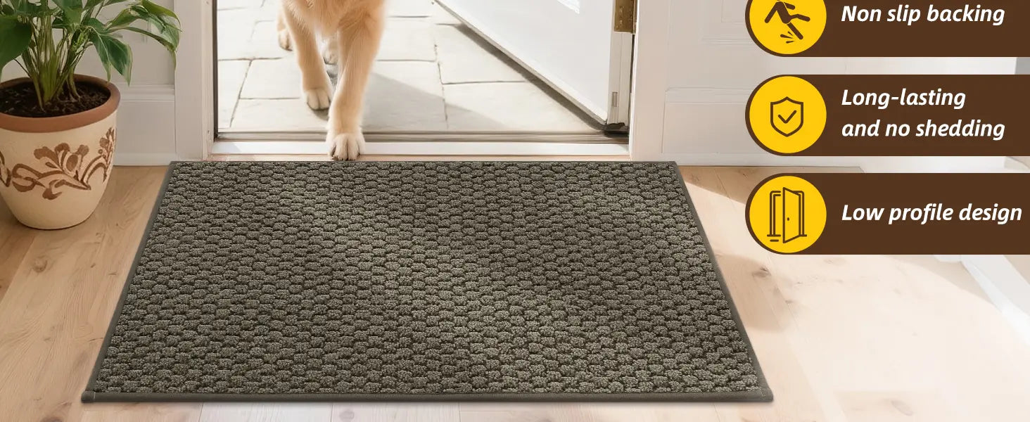Features of Greyish Brown Honeycomb Anti-Slip Entryway Mat